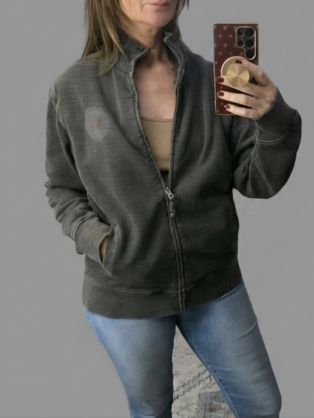 Lucky Brand Gray Fleece Zip Front  Sweat/Jacket.